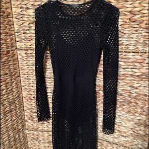 Sexy Long Black Fishnet Dress with Built in Bodysuit